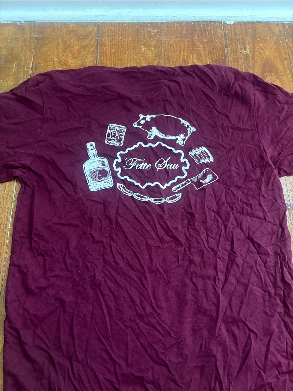 Fette Sau Men's Short Sleeve T-Shirt in Maroon with White Graphics